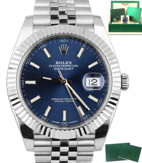 rolex date time 41 blue face|Rolex 41mm Datejust stainless steel.